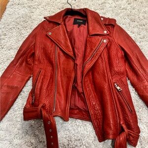 Maje Bold Red Leather Jacket